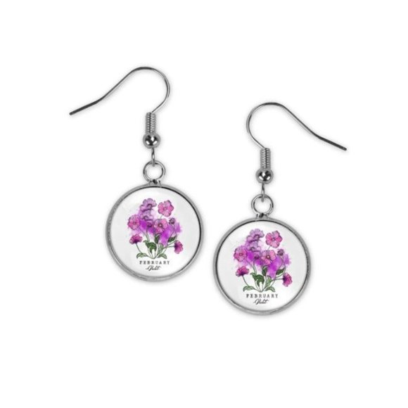 February Violet Birth Flower Silver Glass Dangle Earrings New Hypoallergenic - Picture 2 of 3